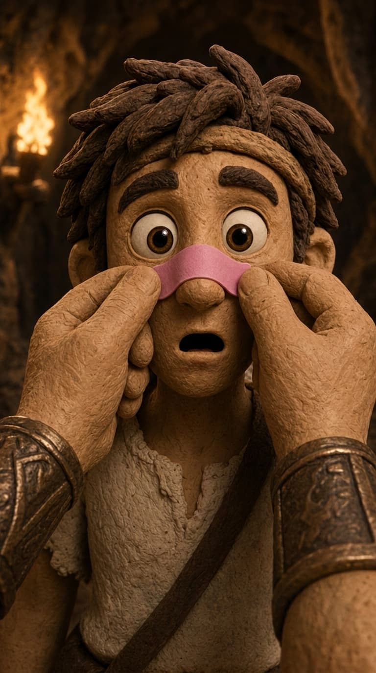 Close-up of a surprised character